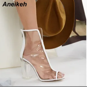 Aneikeh Bottes en PVC pour Femmes Chaussures d'Été Transparentes à Bout Ouvert Sandales à Talons Hauts en Plastique Mode Sexy pour Soirée Mariage Talon Carré Chaussures Fashion Nova