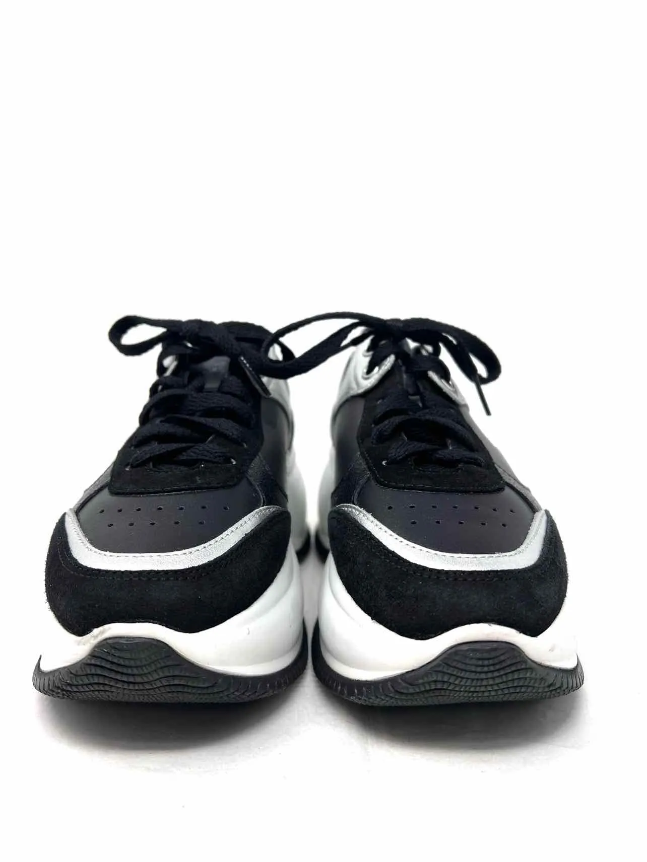 Chaussures de sport designer Hogan taille 6 à lacets, bicolores noir et argent