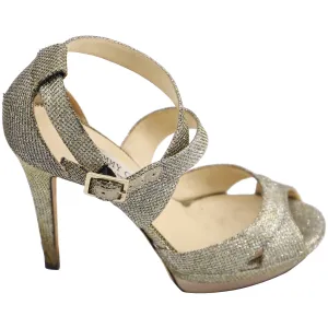 Jimmy Choo Sandales Plateforme Kuki Pailletées Lamé en Cuir Argent Métallisé