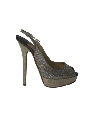 Jimmy Choo Vita Escarpins Pailletés en Cuir Champagne