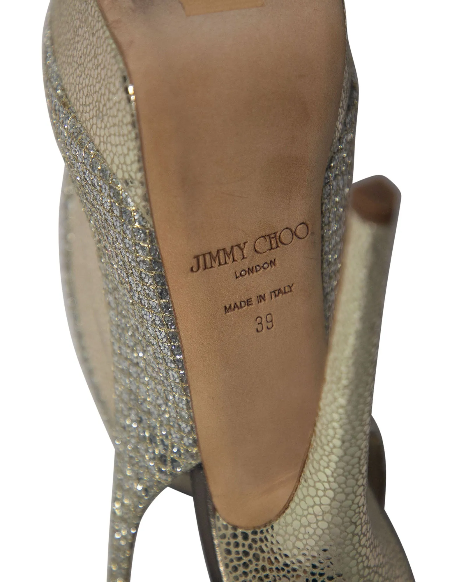 Jimmy Choo Vita Escarpins Pailletés en Cuir Champagne