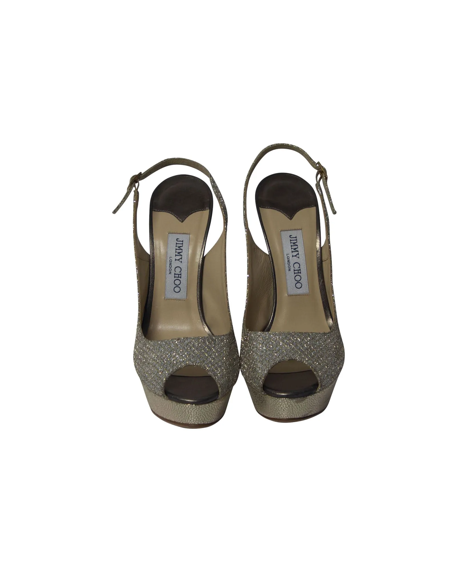 Jimmy Choo Vita Escarpins Pailletés en Cuir Champagne