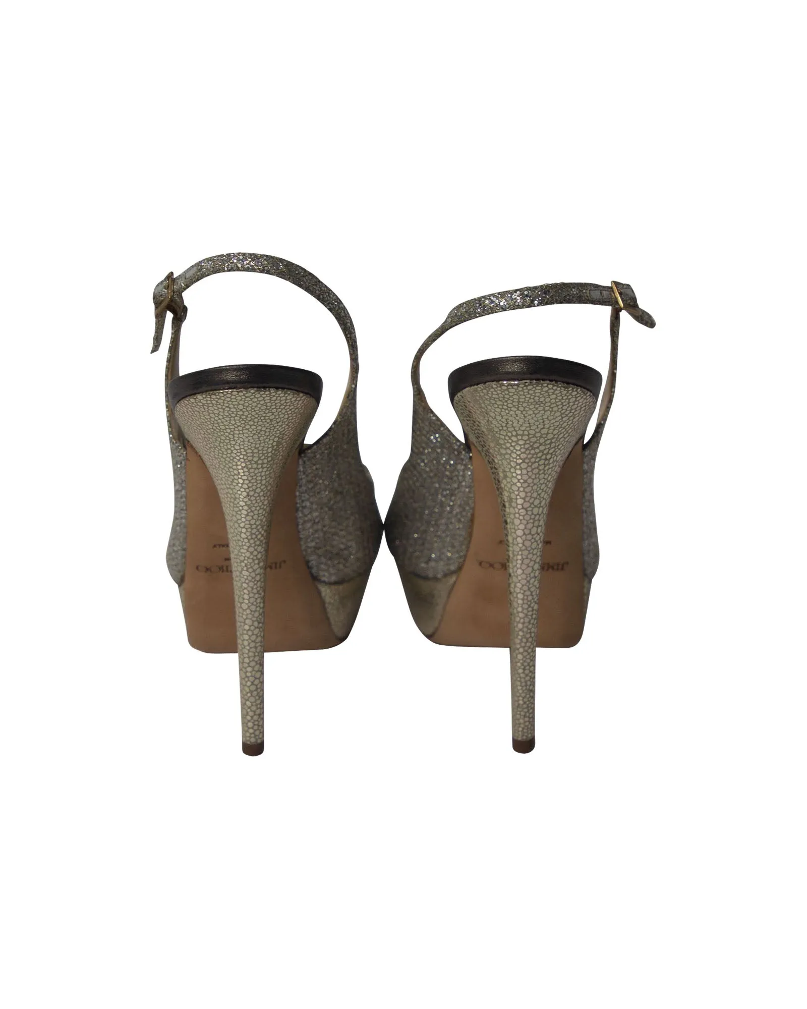 Jimmy Choo Vita Escarpins Pailletés en Cuir Champagne