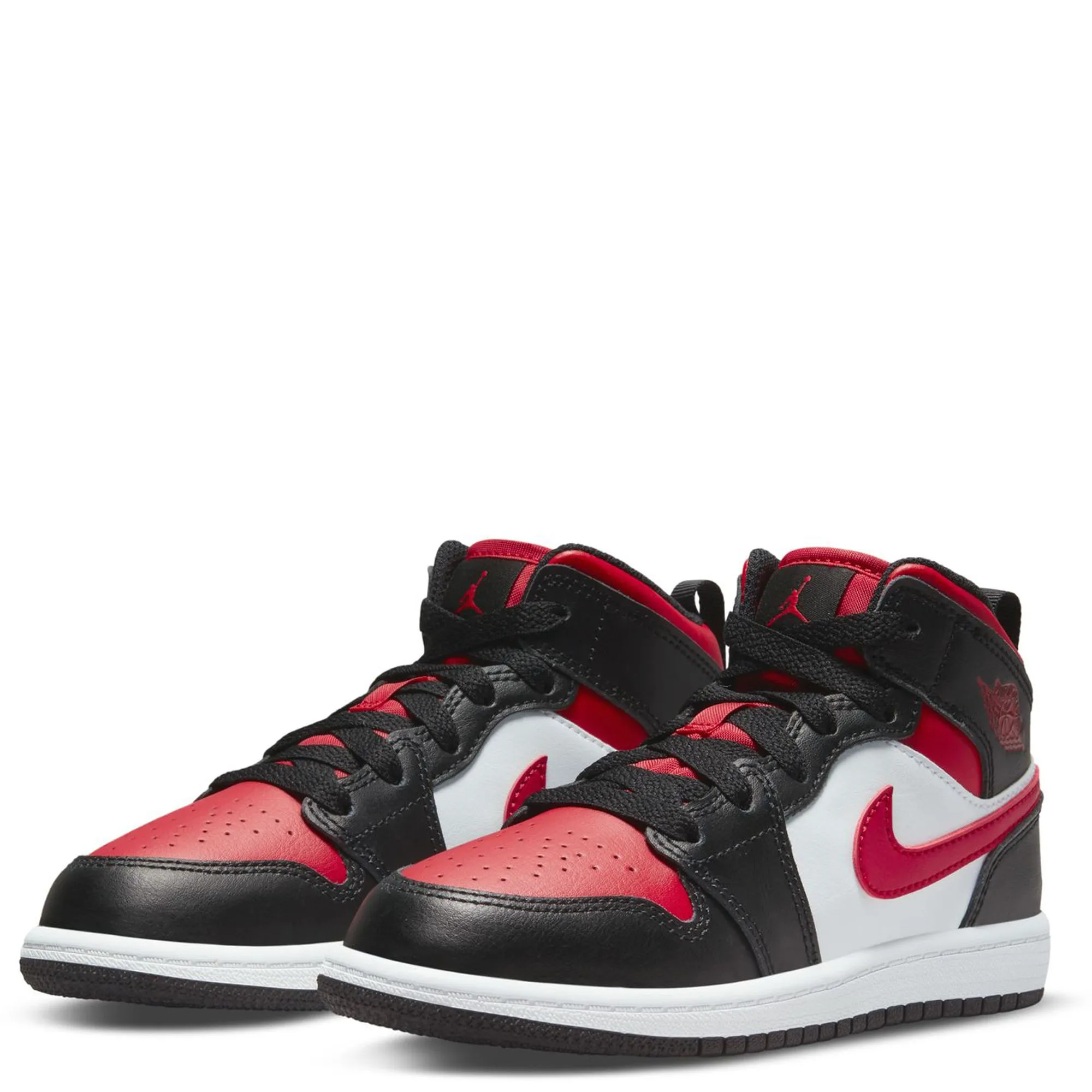 Nike Chaussures Jordan 1 Mid Enfant - Noir / Rouge Feu / Blanc