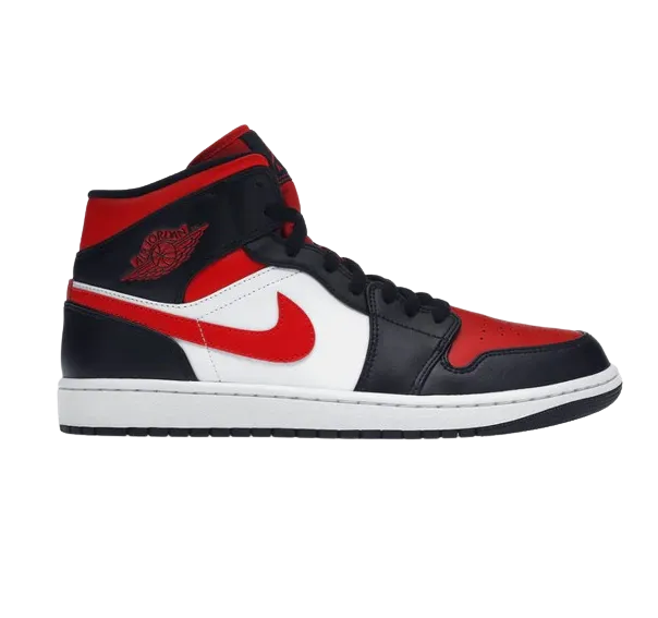 Nike Chaussures Jordan 1 Mid Enfant - Noir / Rouge Feu / Blanc