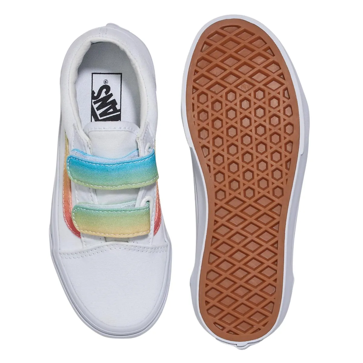 Vans Girl's (Préscolaire) Old Skool V Arc-en-ciel/Blanc Véritable/Multicolore